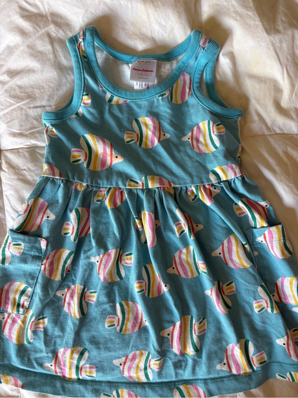 Hanna Andersson Turquoise Tank Dress with Multicolor Striped Fish
